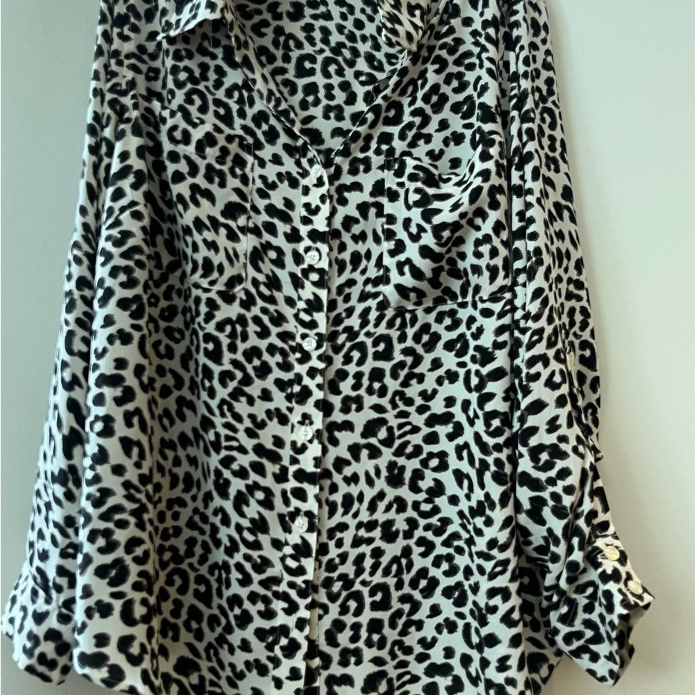 Talbots Black and White Leopard Print Blouse